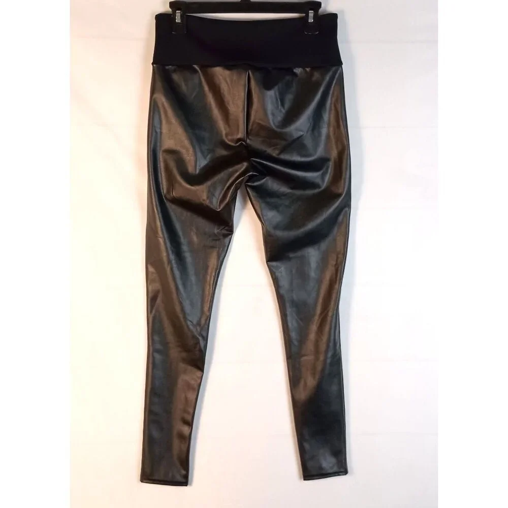 Assets by Spanx Black Faux Leather Ankle Leggings High Waist L - Picture 4 of 6